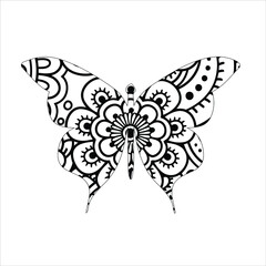 Butterfly coloring page , Butterfly with floral  mandala decoration   Silhouette of butterfly illustration