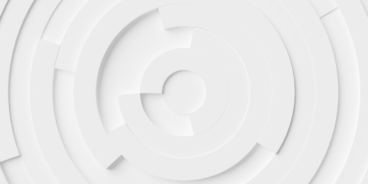 Concentric random rotated white ring or circle segments background wallpaper banner flat lay top view from above
