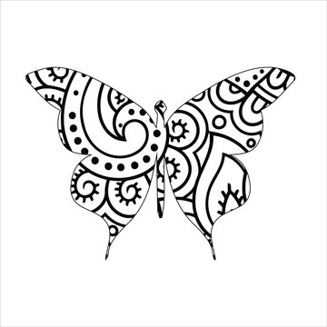 Butterfly coloring page , Butterfly with floral  mandala decoration   Silhouette of butterfly illustration