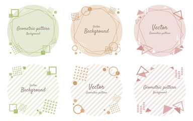 幾何学模様・丸・三角・四角／丸型フレーム／ブラウン系（サンプル文字入り）