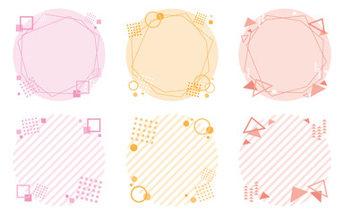 幾何学模様・丸・三角・四角／丸型フレーム／ピンク系