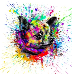 Tuinposter Dog's head illustration on white background with colorful creative elements © reznik_val