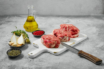 Uncooked raw lamb loin chops saddle steaks