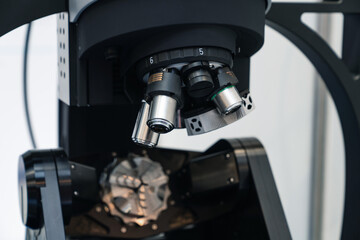 Optic machine for precise measurement of part size and quality evaluation. Smart factory.