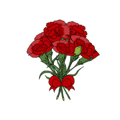 bouquet of seven carnations tied with a bow
