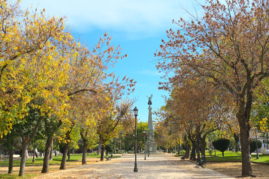 Victory Statue in the park on Alameda in Talca, Chile during autumn