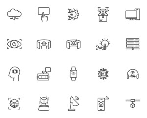 set of technology line icons, ar, vr, metaverse