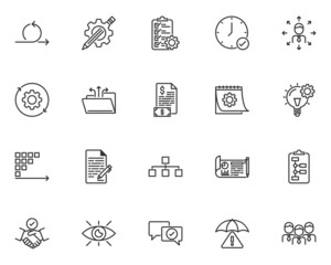 set of project management line icons, business, organization