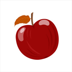 Red apple with autumn leaf, flat style vector illustration isolated on white background