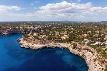 Aerial view of the beautiful cliffs at Cala Figuera in Mallorca, Spain