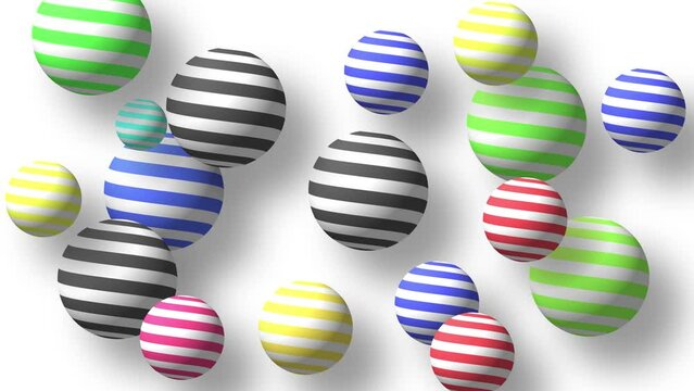 Abstract colorful background with flying or floating simple geometric forms. 3d sphere animation.