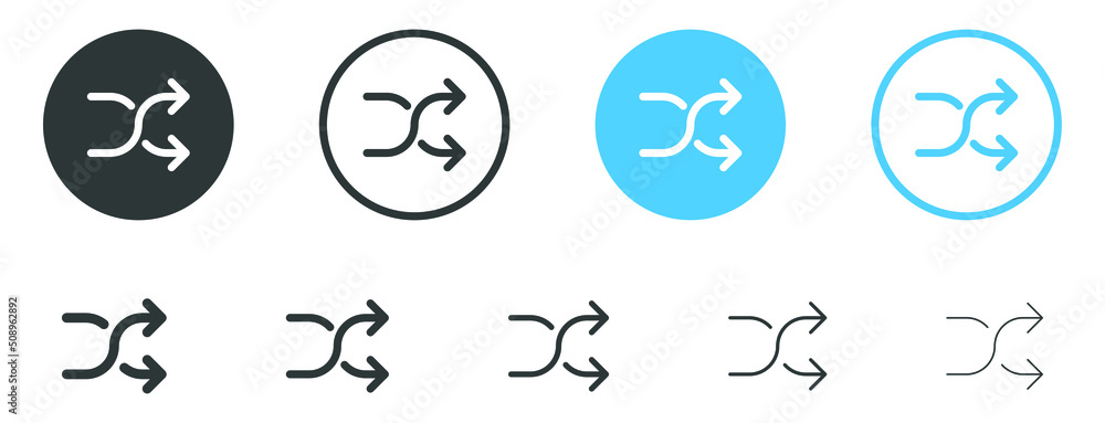 Poster shuffle icon, random symbol with two arrow - andomize randomize playlist line outline icons, Shuffling icon