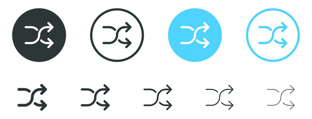 shuffle icon, random symbol with two arrow - andomize randomize playlist line outline icons, Shuffling icon