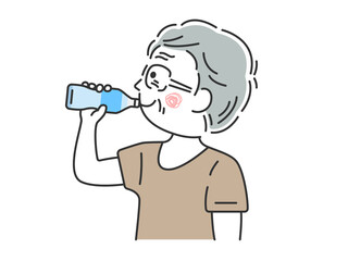 水分補給する、年配男性のイラスト