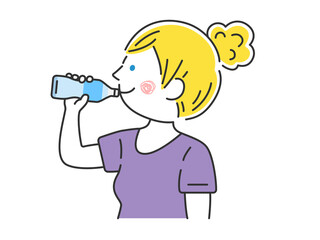 水分補給する、白人女性のイラスト