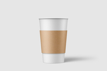 Paper coffee cup with sleeve mockup template, isolated on light grey background. High resolution.