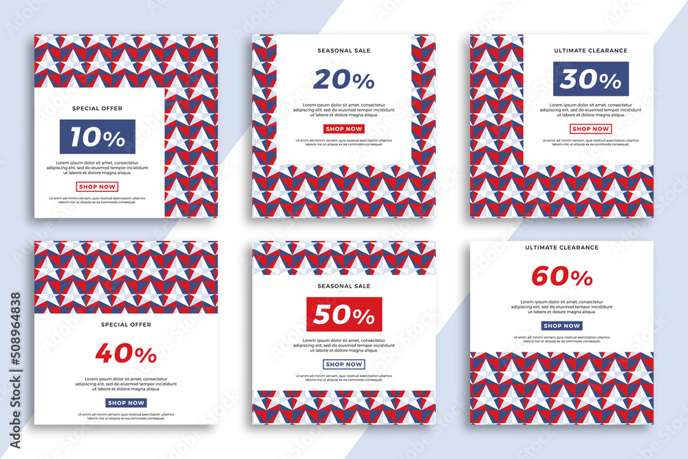 Poster set of square advertising web banners with abstract geometric pattern. sale and discount promo backg