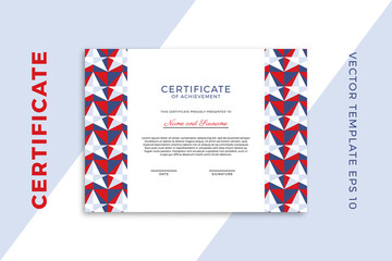 Modern business diploma mockup for graduation or course completion. Design of certificate of appreciation template with abstract geometric pattern. Vector background EPS 10