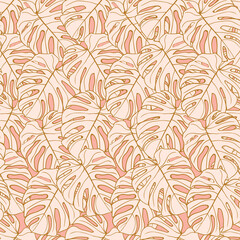 Naklejka na ściany i meble Beautiful tropical monstera leaves seamless pattern design. Tropical leaves nature background. Trendy Brazilian illustration. Spring and summer design for textile, prints, wrapping paper.