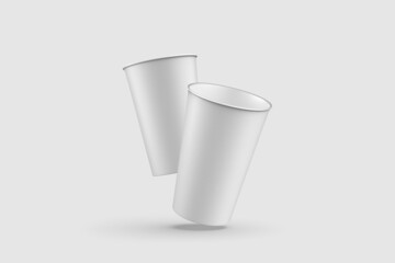 Two paper coffee cup mockup template, isolated on light grey background. High resolution.