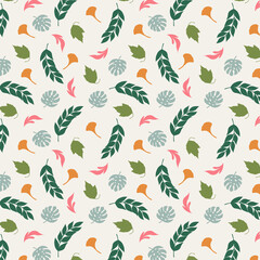 Floral seamless pattern with green leaf. Vector background