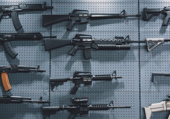 Collection of rifles and carbines on the wall