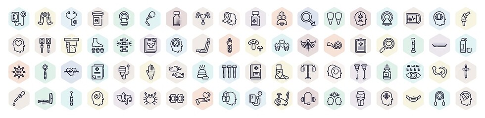 psychology outline icons set. thin line icons such as intravenous saline drip, diage, reproductive system, incisor, chiropractic, health check, mice, leech, secret icon.