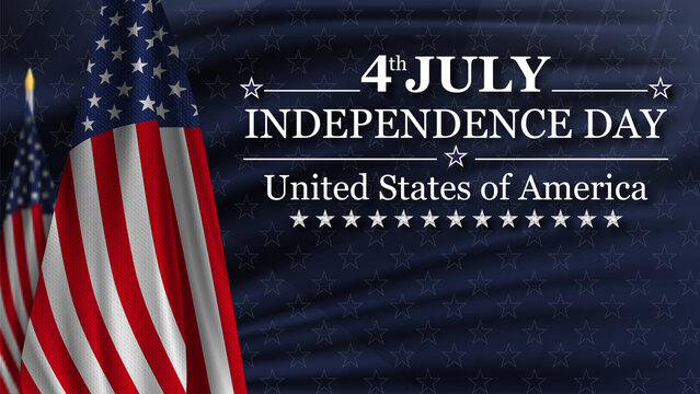 4th of July Independence Day with national flag of United states. American flag and text on blue with stars background for independence day.
