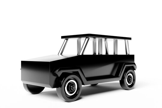 3d illustration of a child's toy black  wooden car on the  white isolated background.