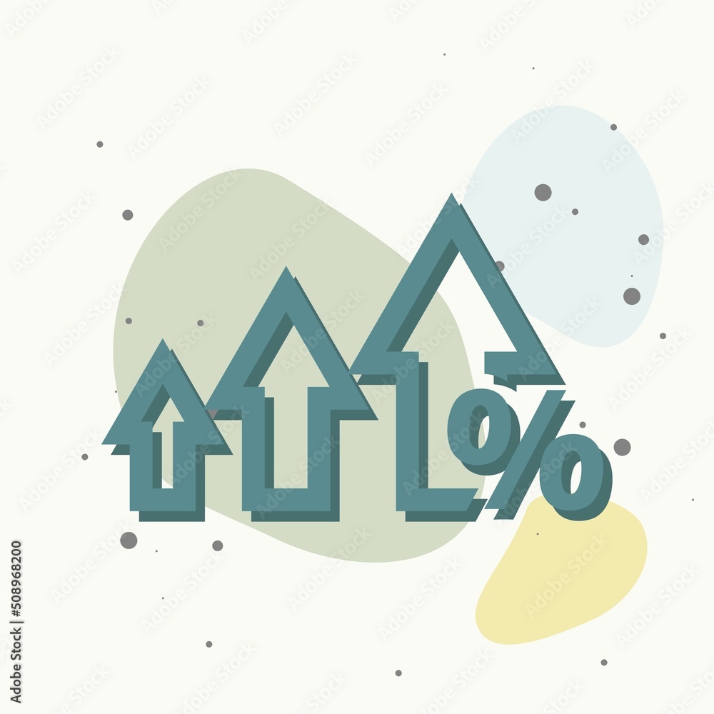 Poster vector icon up arrow and percentage sign on multicolored background.