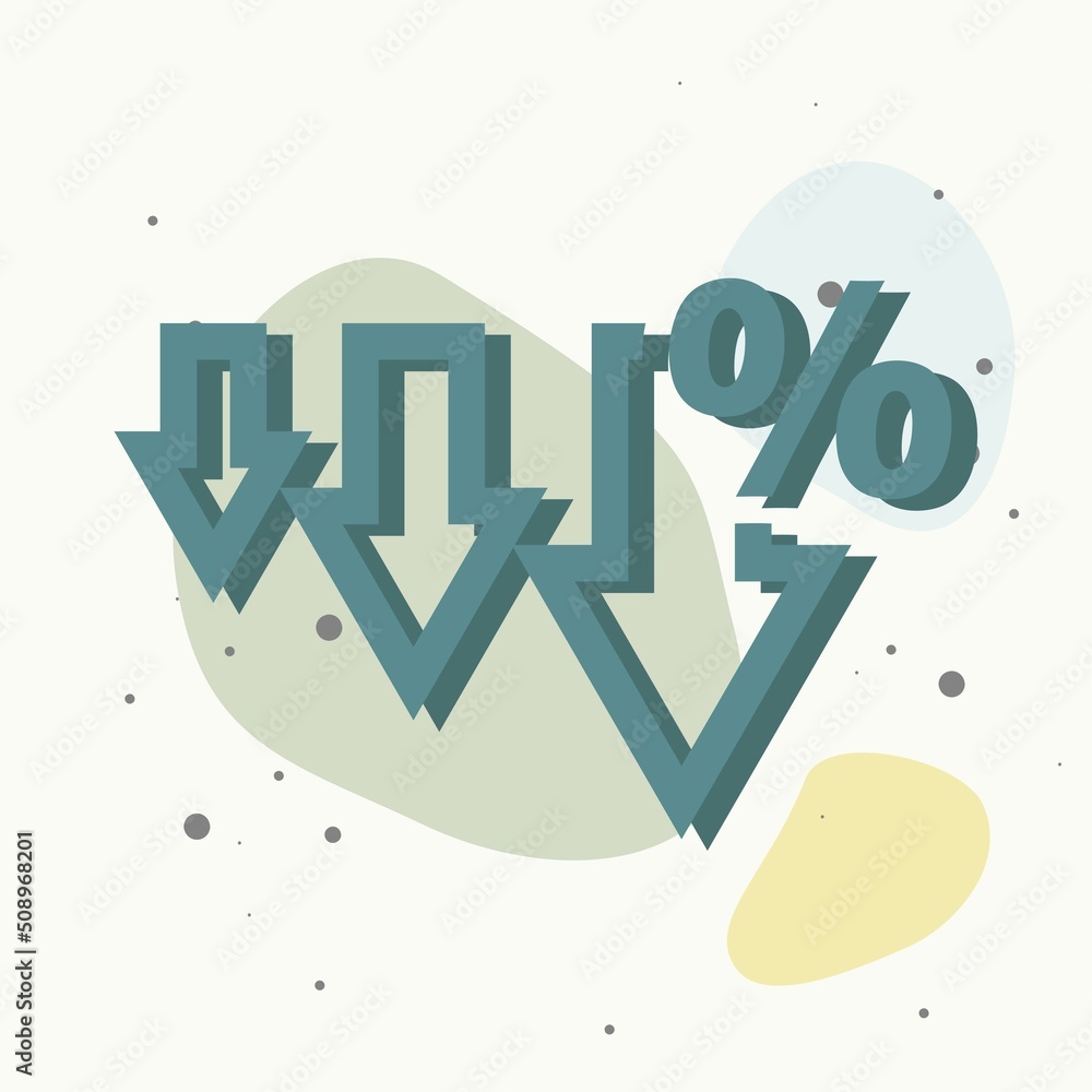 Poster vector icon down arrow and percentage sign on multicolored background.