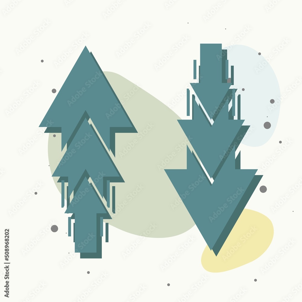 Poster vector icon down and up arrow on multicolored background.
