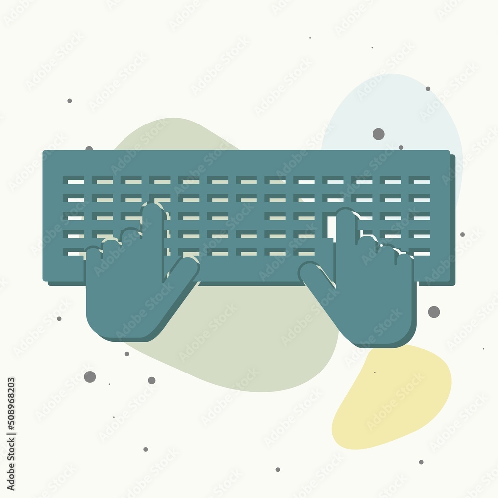 Poster vector keyboard and hand icon. symbol of business, work on multicolored background.