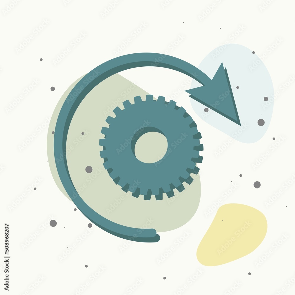 Poster vector gear icon and arrow. workflow symbol on multicolored background.