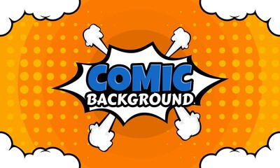 Pop art comic background with clouds. Cartoon Vector Illustration in yellow color