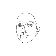 Female face single line drawing. Portrait of young beautiful girl line art.
