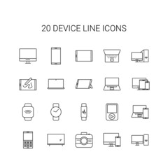 Line icon set. Device pack. Vector Illustration