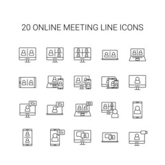 Line icon set. Online meeting, video conference pack. Vector Illustration