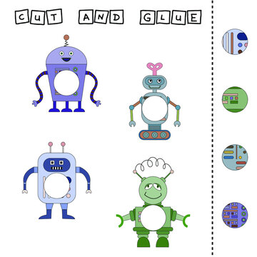 Cut out parts of the image and glue on the robots. A fun game for kids and kids
