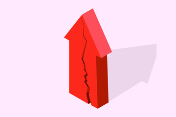 ap arrow, with a crack, an omen of imminent bankruptcy or collapse, isometric illustration