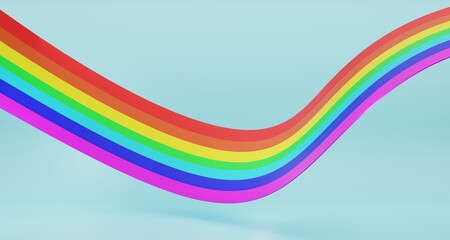 LGBTQ+ Pride Month Banner. LGBTQIA flag on Blue Background. Human rights or diversity concept. 3D Rendering