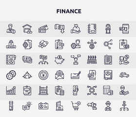 finance outline icons set. thin line icons such as banker, reduction, pin code, hierarchy structure, cryptographic, taxes, estimate, budgeting, department icon.