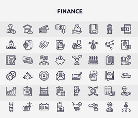finance outline icons set. thin line icons such as banker, reduction, pin code, hierarchy structure, cryptographic, taxes, estimate, budgeting, department icon.