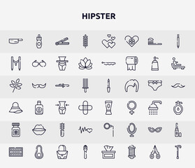 hipster outline icons set. thin line icons such as kitchen pack, lavender, suspenders, curling tongs, hair conditioner, kiss, cardiogram, cat eye glasses, make icon.