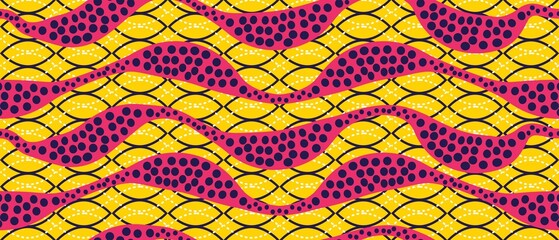 African pattern. yellow and pink background. seamless beautiful Kitenge, chitenge style. fashion African design in colorful. abstract motif.  Ankara prints, African wax prints.