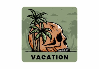 Skull head under coconut trees illustration
