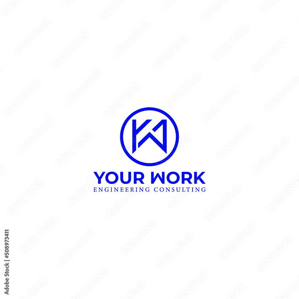 Poster abstract initial letter y and w in blue color isolated in white background applied for engineering c