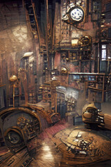 steampunk style room abstract digital art