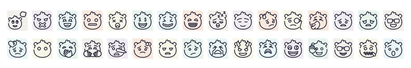 emoji outline icons set. thin line icons such as imagine emoji, excited emoji, rich calm sneezing without mouth, hugging bored weird icon.