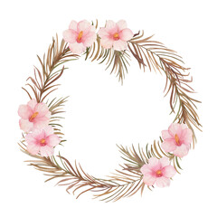 Watercolor floral wreath. Hand drawn tropical illustration